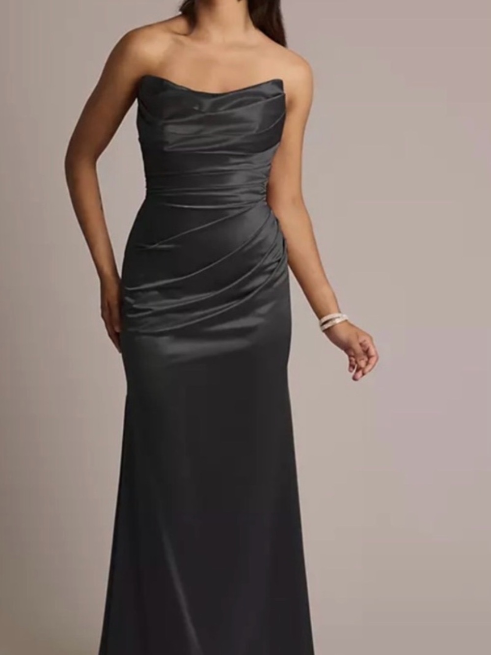 David's Bridal Strapless Black Satin Gown